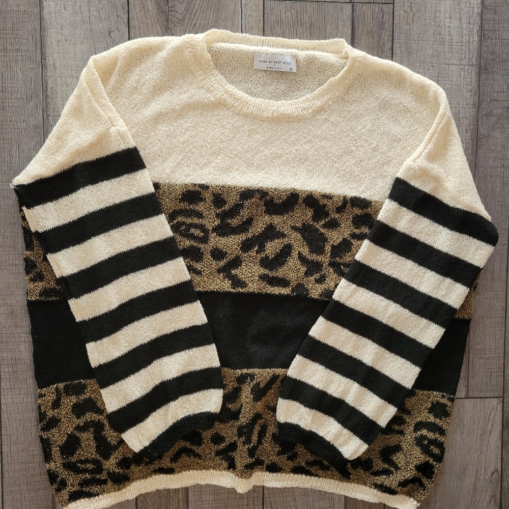 Pink Lily Sweater - Living My Best Life Oversized Leopard Sweater